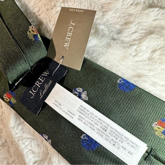 J.Crew One Size Men's Neck Tie Green Rugby English Silk Tie Preppy J Crew Office - Picture 5 of 7